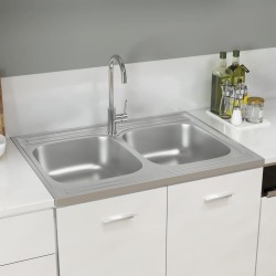 Évier de cuisine à double lavabo argenté 800x600x155 mm inox 