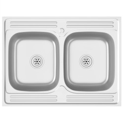 Évier de cuisine à double lavabo argenté 800x600x155 mm inox 