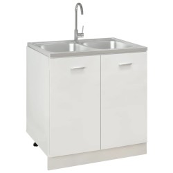 Évier de cuisine à double lavabo argenté 800x600x155 mm inox 