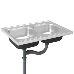 Évier de cuisine à double lavabo argenté 800x600x155 mm inox 