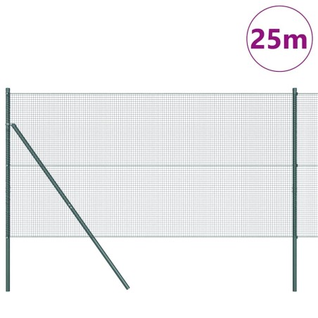 Clôture en fil soudé avec 13 poteaux Vert 1x25 m Acier 