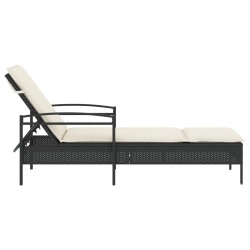 Chaise longue avec coussin noir 63x200x81 cm résine tressée 