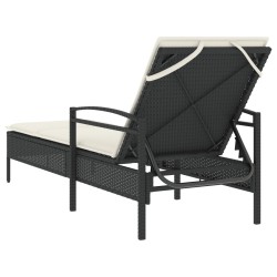 Chaise longue avec coussin noir 63x200x81 cm résine tressée 