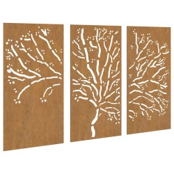 Décorations murales jardin 3 pcs 105x55 cm design d'arbre acier 