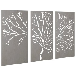 Décorations murales jardin 3 pcs 105x55 cm design d'arbre acier 