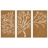 Décorations murales jardin 3 pcs 105x55 cm design d'arbre acier 