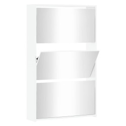 Armoire chaussures miroir 3niveaux Blanc brillant 63x17x102,5cm 