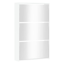 Armoire chaussures miroir 3niveaux Blanc brillant 63x17x102,5cm 