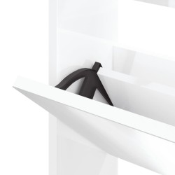 Armoire chaussures miroir 3niveaux Blanc brillant 63x17x102,5cm 