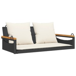 Balancelle avec coussins noir 109x62x40 cm résine tressée 