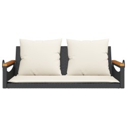 Balancelle avec coussins noir 109x62x40 cm résine tressée 