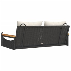 Balancelle avec coussins noir 109x62x40 cm résine tressée 