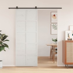 Porte de grange blanc 80x208 cm bois massif de pin 