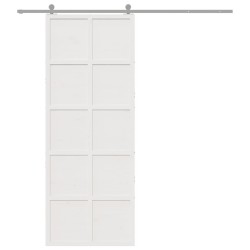 Porte de grange blanc 80x208 cm bois massif de pin 