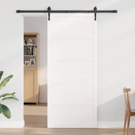 Porte de Grange Blanche 80x208 cm en Bois Massif de Pin 