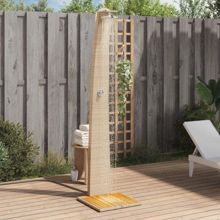 Douche d'extérieur beige 55x60x224cm résine tressée bois acacia 
