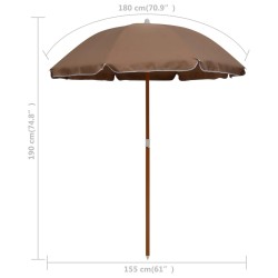 Parasol de jardin avec mât en acier 180 cm taupe 
