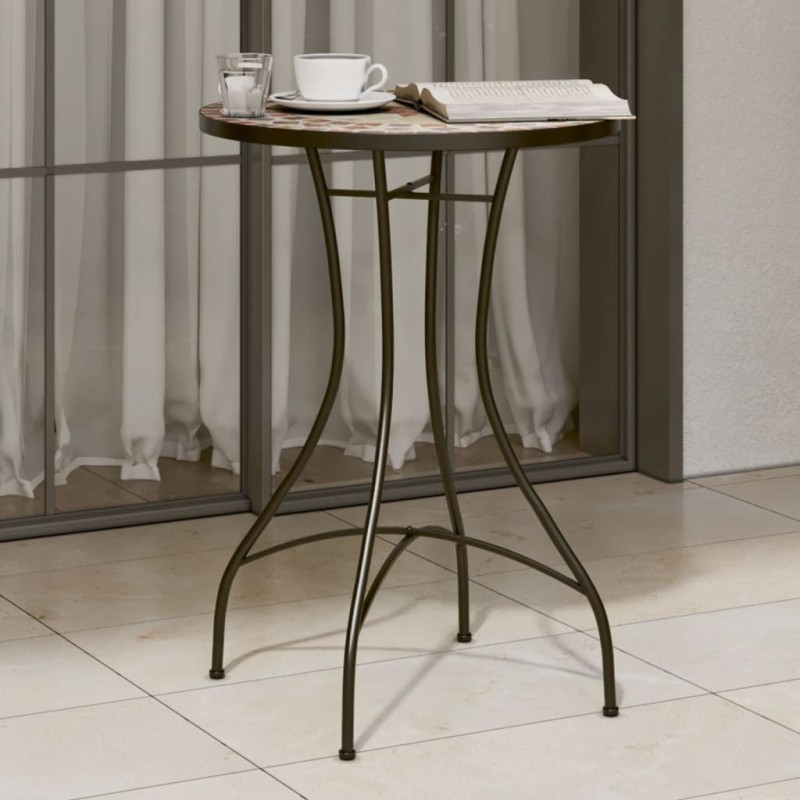 Table de bistro mosaïque terre cuite blanc Ø50x70 cm céramique 