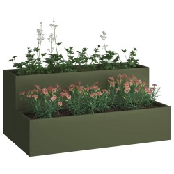 jardinière jardin 2 niveaux 100x60x45 cm Olive Acier 