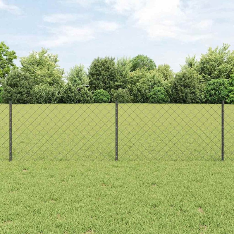 Clôture en maillons avec 22 poteaux en U Gris 0.6x25 m Acier 