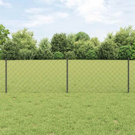 Clôture en maillons avec 22 poteaux en U Gris 0.6x25 m Acier 