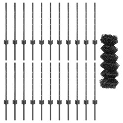 Clôture en maillons avec 22 poteaux en U Gris 0.6x25 m Acier 