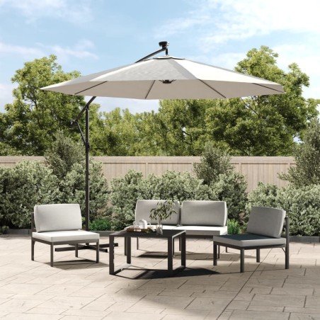 Parasol avec éclairage LED 300cm Poteau en métal Sable 