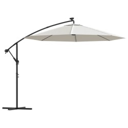 Parasol avec éclairage LED 300cm Poteau en métal Sable 