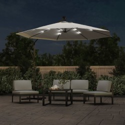 Parasol avec éclairage LED 300cm Poteau en métal Sable 