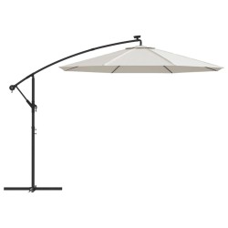 Parasol avec éclairage LED 300cm Poteau en métal Sable 
