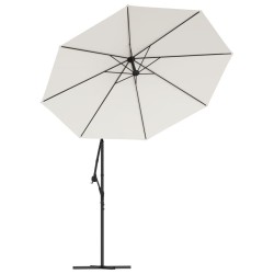 Parasol avec éclairage LED 300cm Poteau en métal Sable 