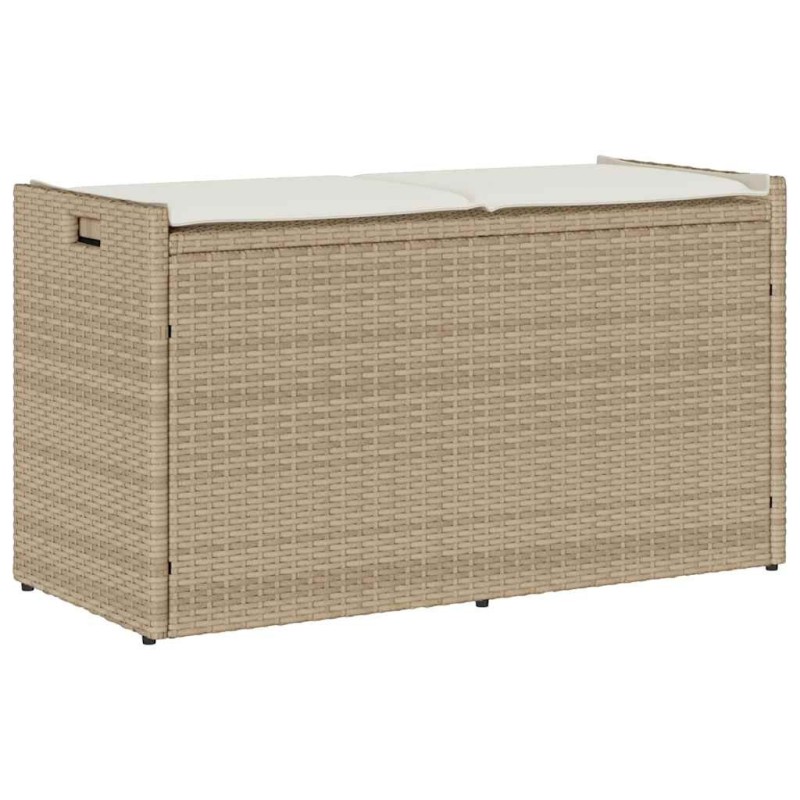 Banc de rangement extérieur coussin beige 100 cm résine tressée 