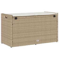 Banc de rangement extérieur coussin beige 100 cm résine tressée 