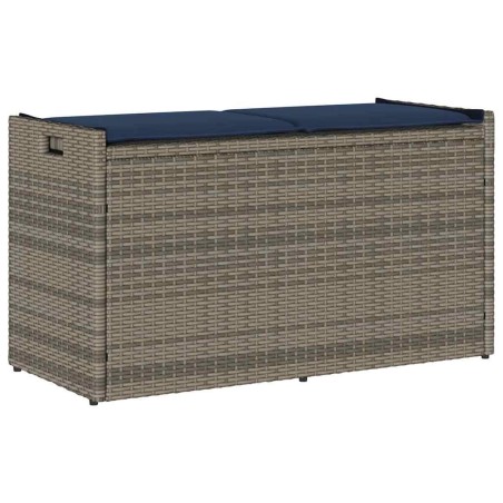 Banc de rangement extérieur coussin gris 100 cm résine tressée 