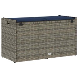 Banc de rangement extérieur coussin gris 100 cm résine tressée 