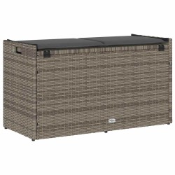 Banc de rangement extérieur coussin gris 100 cm résine tressée 