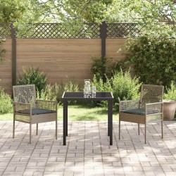 Chaises de jardin 2 pcs avec coussins gris en poly rattan 