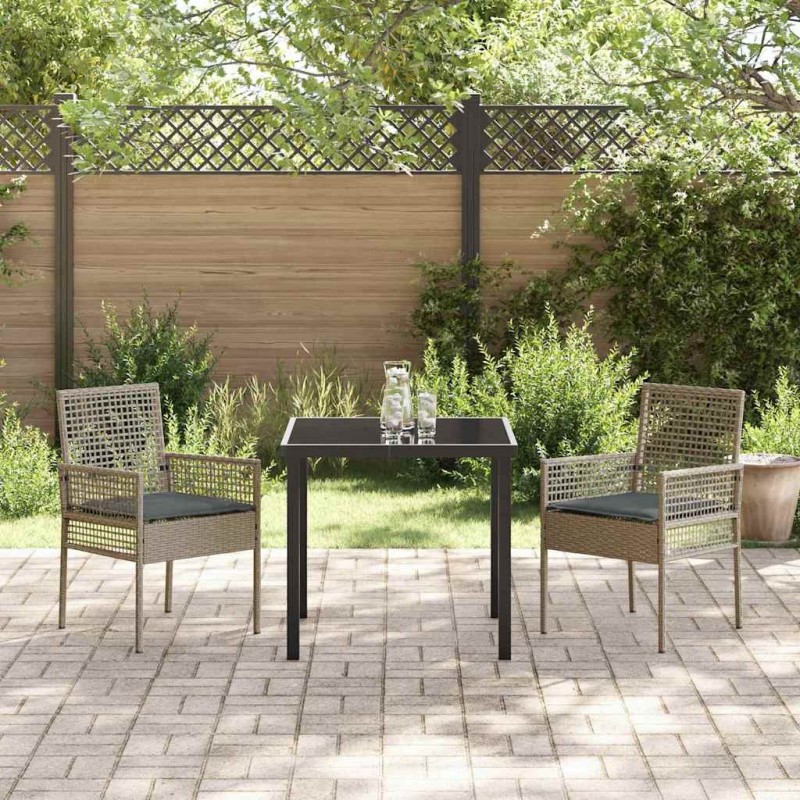 Chaises de jardin 2 pcs avec coussins gris en poly rattan 