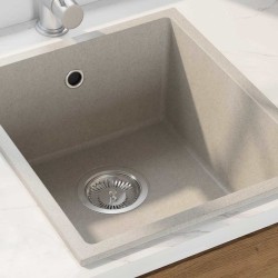Évier de Cuisine avec Trou de Trop-plein en Granit Beige 