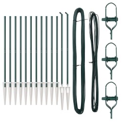 Set de poteaux de clôture avec piquet 13 pcs Vert Ø32mm 160 cm 