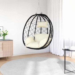 Panier de chaise œuf suspendue sans support, Crème-Blanc, en poly-rattan. 