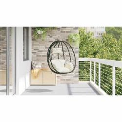 Panier de chaise œuf suspendue sans support, Crème-Blanc, en poly-rattan. 