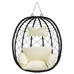 Panier de chaise œuf suspendue sans support, Crème-Blanc, en poly-rattan. 