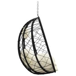 Panier de chaise œuf suspendue sans support, Crème-Blanc, en poly-rattan. 
