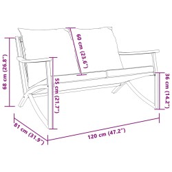 Banc de jardin avec coussins 120 cm noir acier 