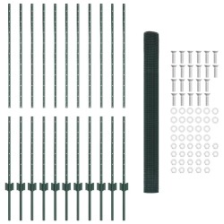 Clôture en Fil Soudé avec 11 Piquets U Vert 1.4x25 m Acier 