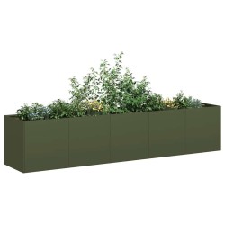 Jardinière vert olive 200x40x40 cm acier laminé à froid 