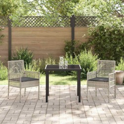 Chaises de jardin 2 pcs avec coussins Gris clair en poly rattan 
