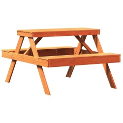 Table de pique-nique cire marron 105x134x75 cm bois massif pin 
