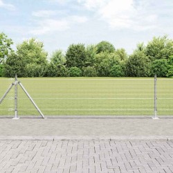 Clôture en fil soudé avec 13 poteaux flangés 0,4x25 m en acier galvanisé 